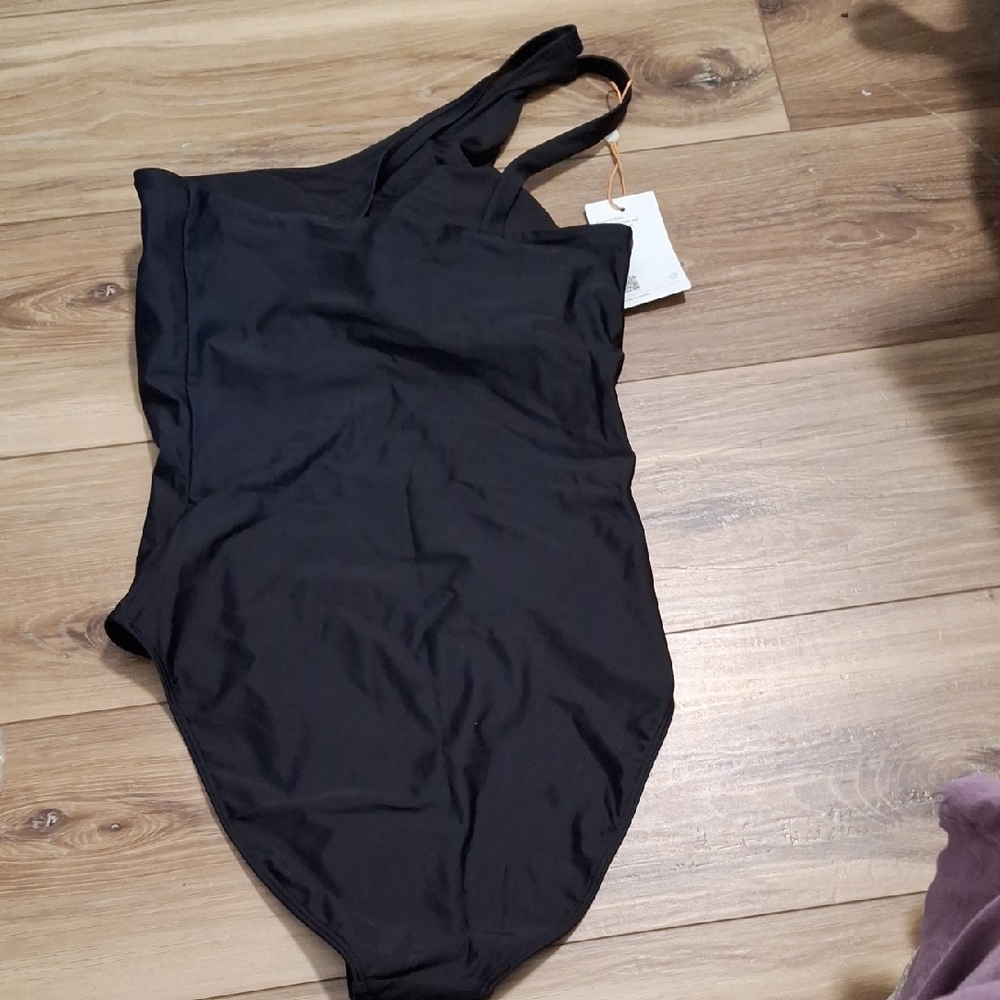 Quince Italian One Shoulder One-Piece Swimsuit Black M NWT - Picture 5 of 5